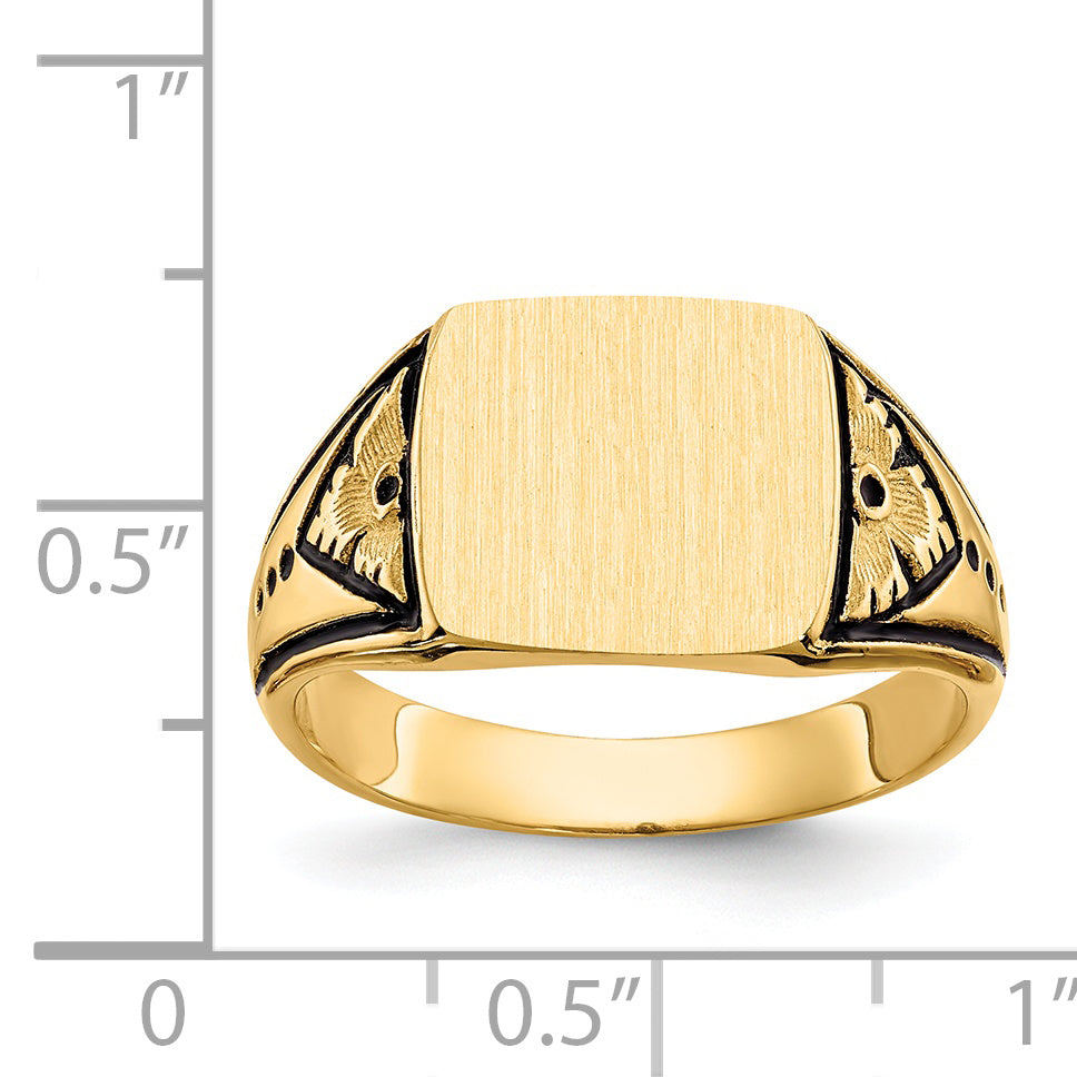 14K Yellow Gold Antiqued Square Signet Ring 11.0 x 11.5 mm Y4139 - alternate view