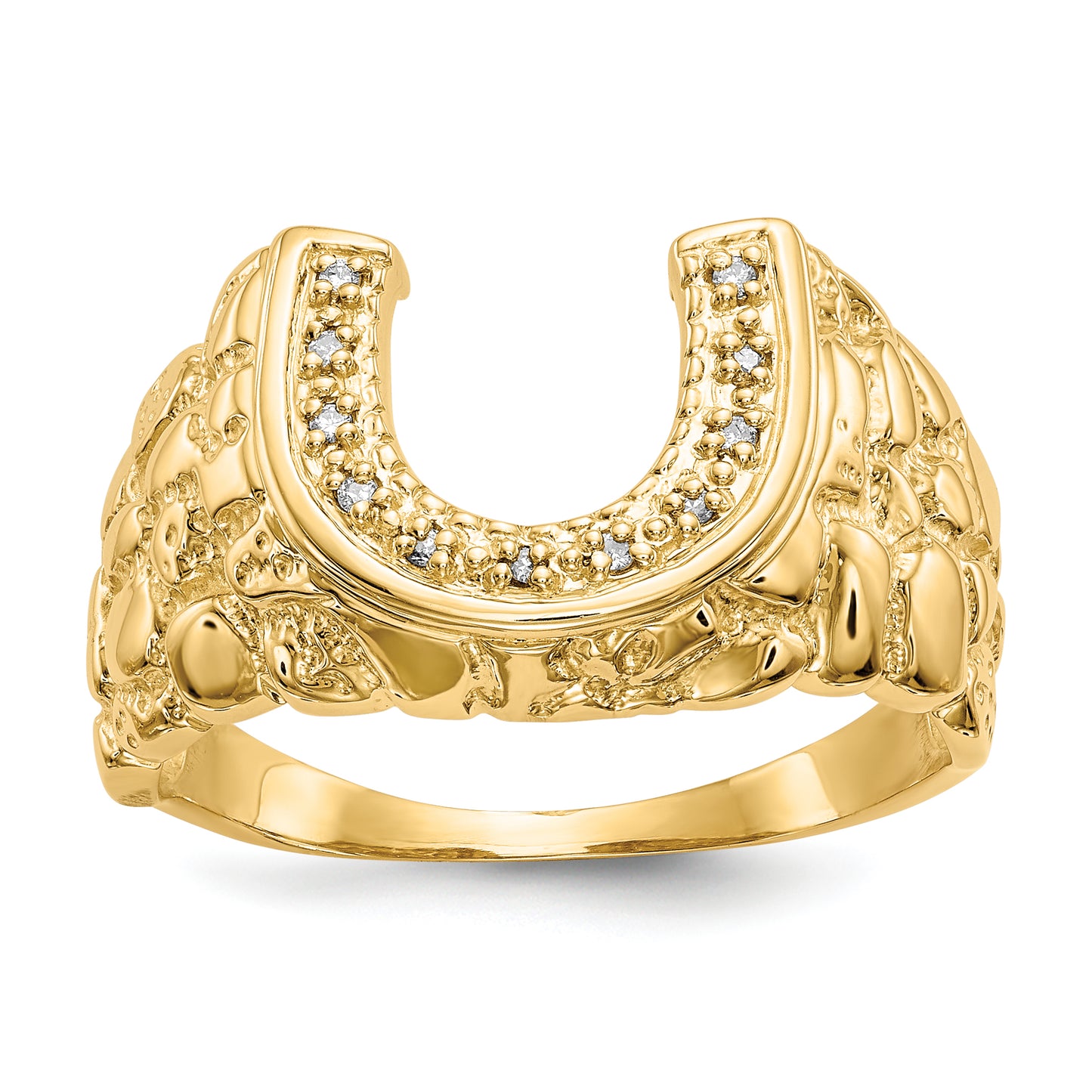 14K Yellow Gold Diamond Horseshoe Nugget Mens Ring Y7207