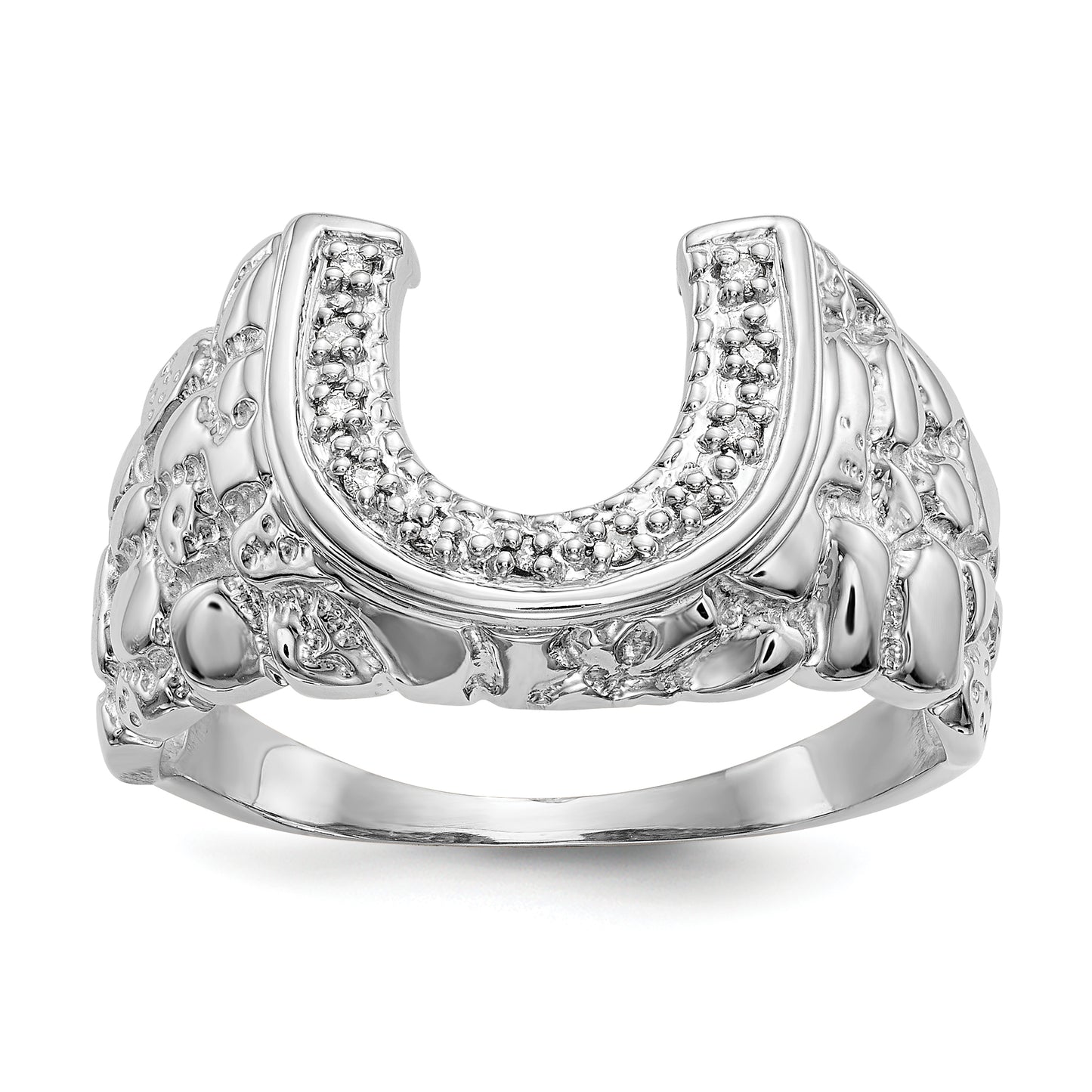14K White Gold Diamond Horseshoe Nugget Mens Ring Y7208