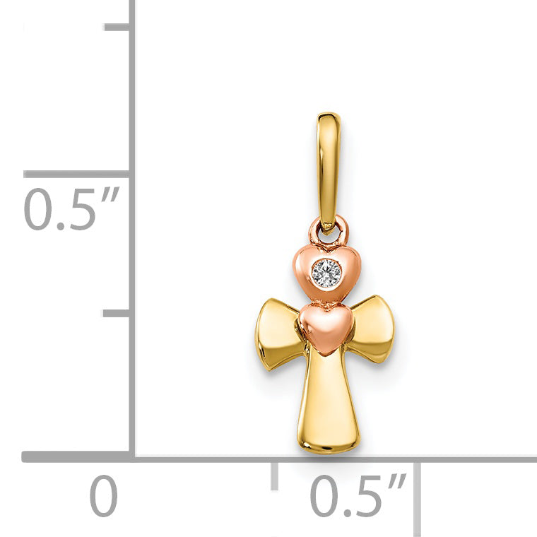 14K two-tone gold cross and heart pendant dimensions - YC1116