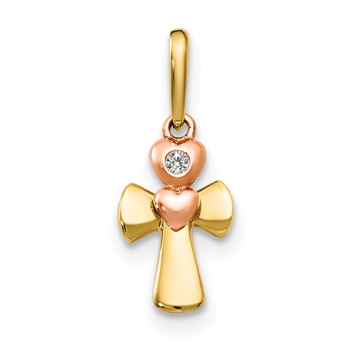 14K yellow and rose gold CZ cross and heart pendant - YC1116