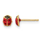 14K yellow gold ladybug stud earrings with red and black enamel