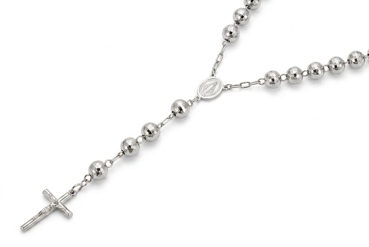 14K White Gold Rosary Chain