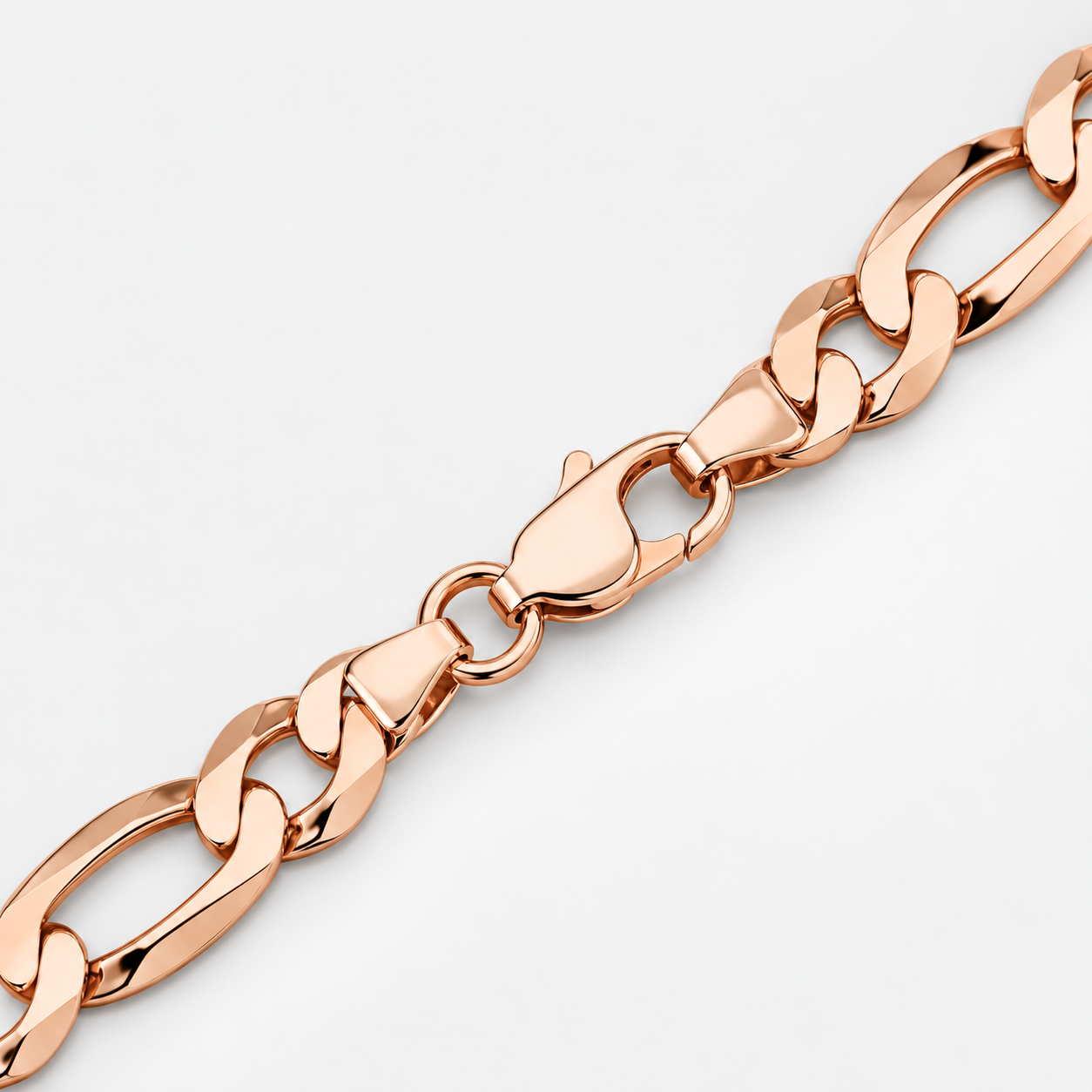Rose Gold Plated Sterling Silver Figaro Chain for Men, detail view