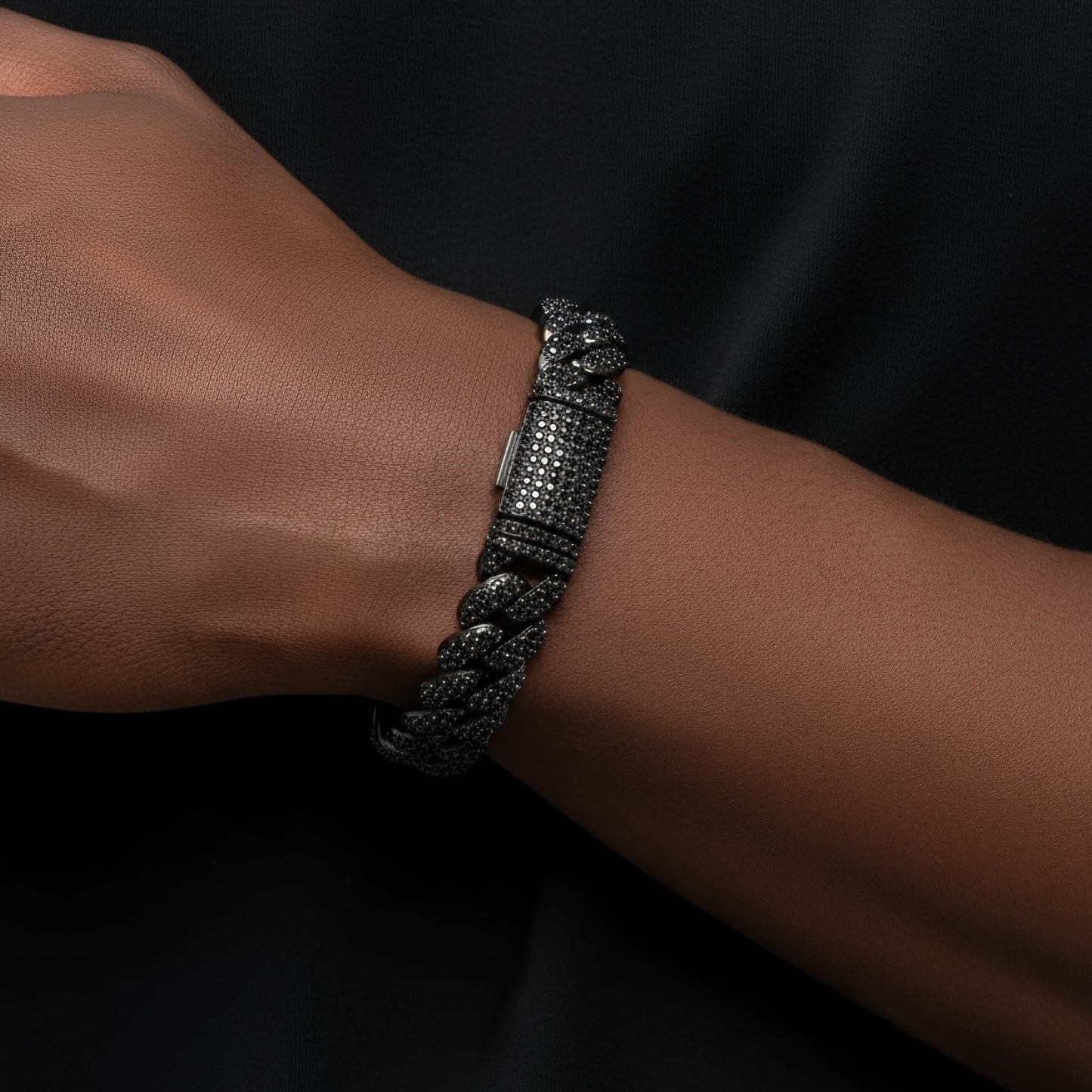Black 15mm moissanite Cuban bracelet
