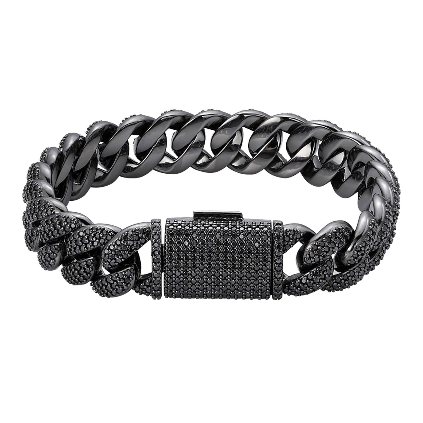 Black 15mm moissanite Cuban bracelet, alternate view