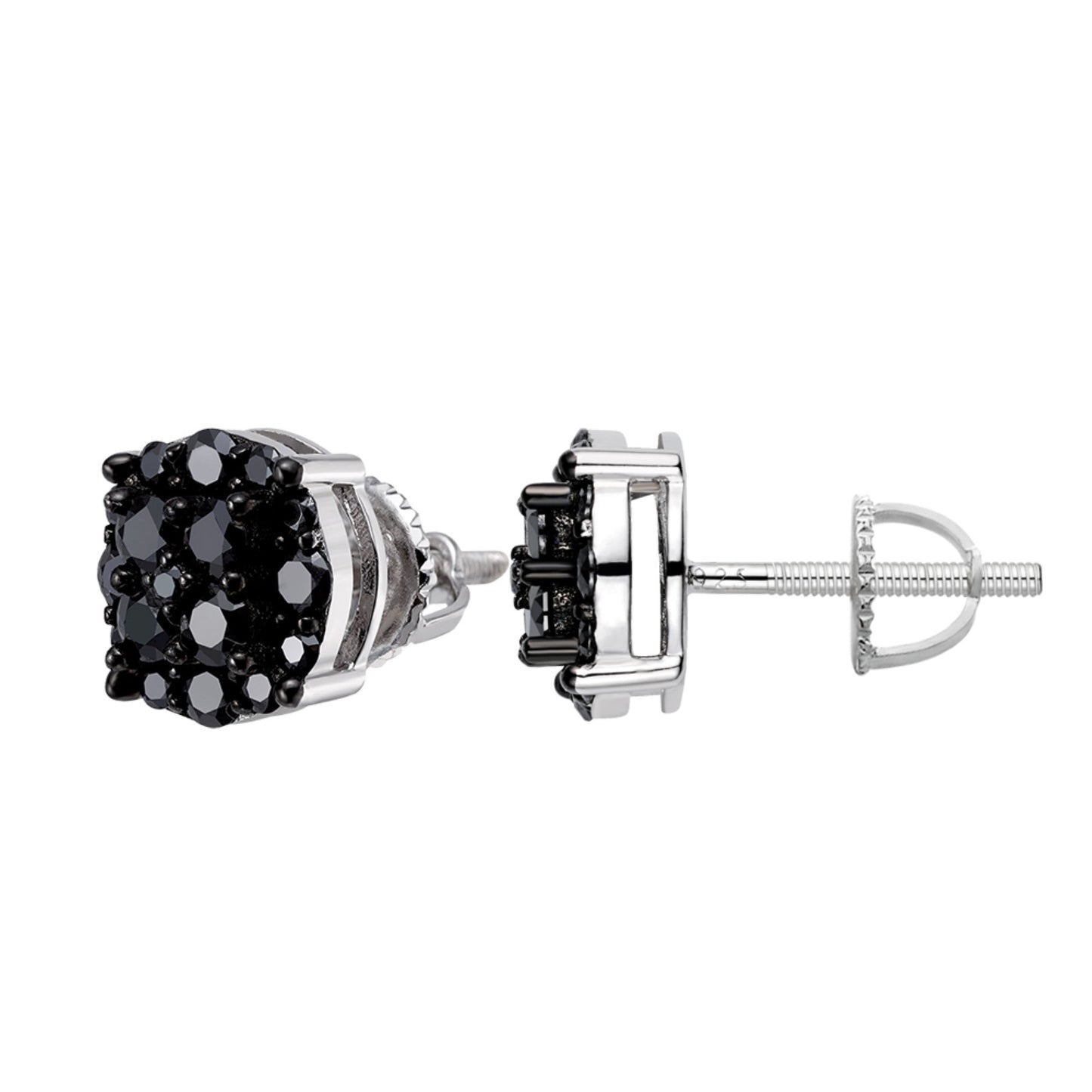 Black moissanite round cluster stud earrings
