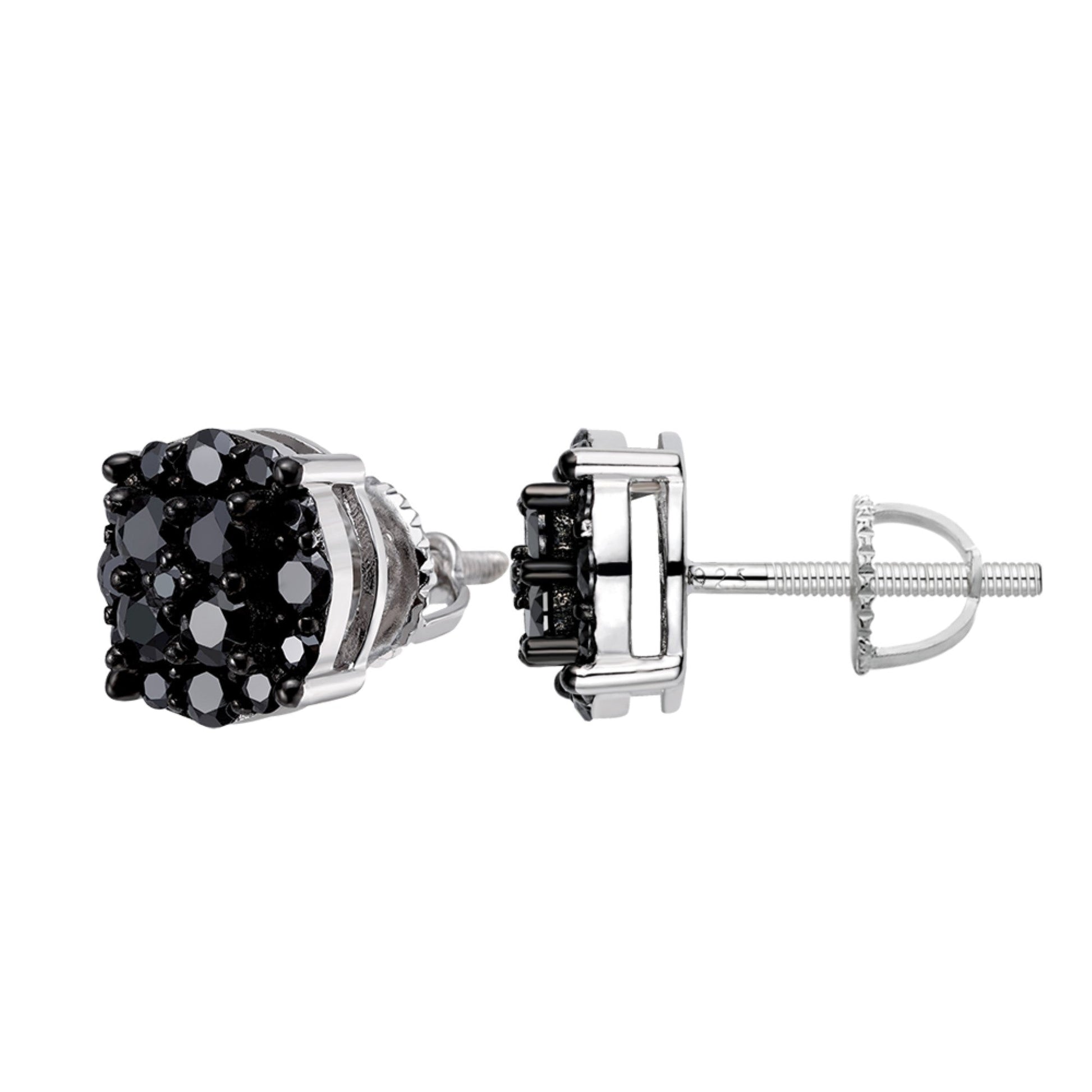 Black moissanite round cluster stud earrings