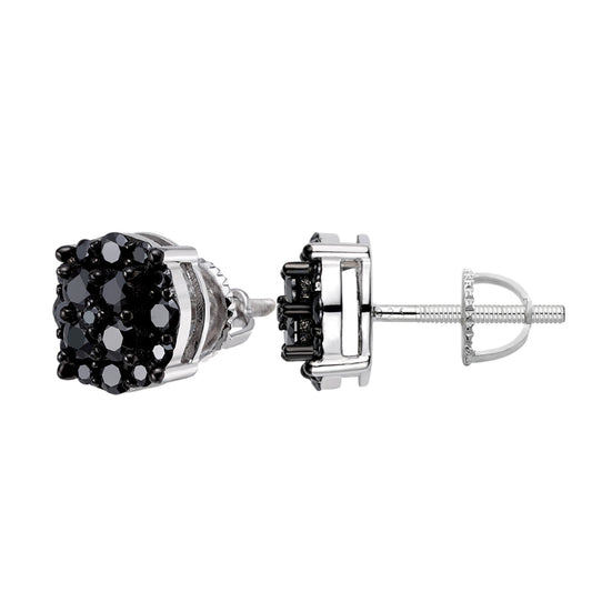 Black moissanite round cluster stud earrings