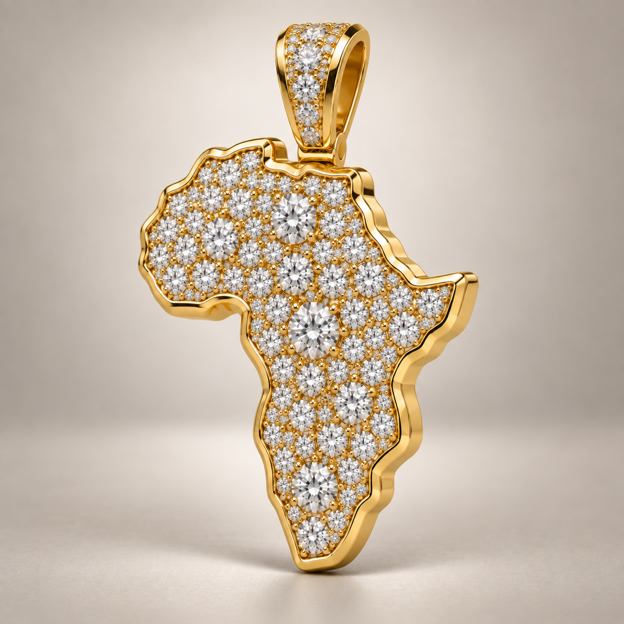 Custom gold and diamond Africa map pendant