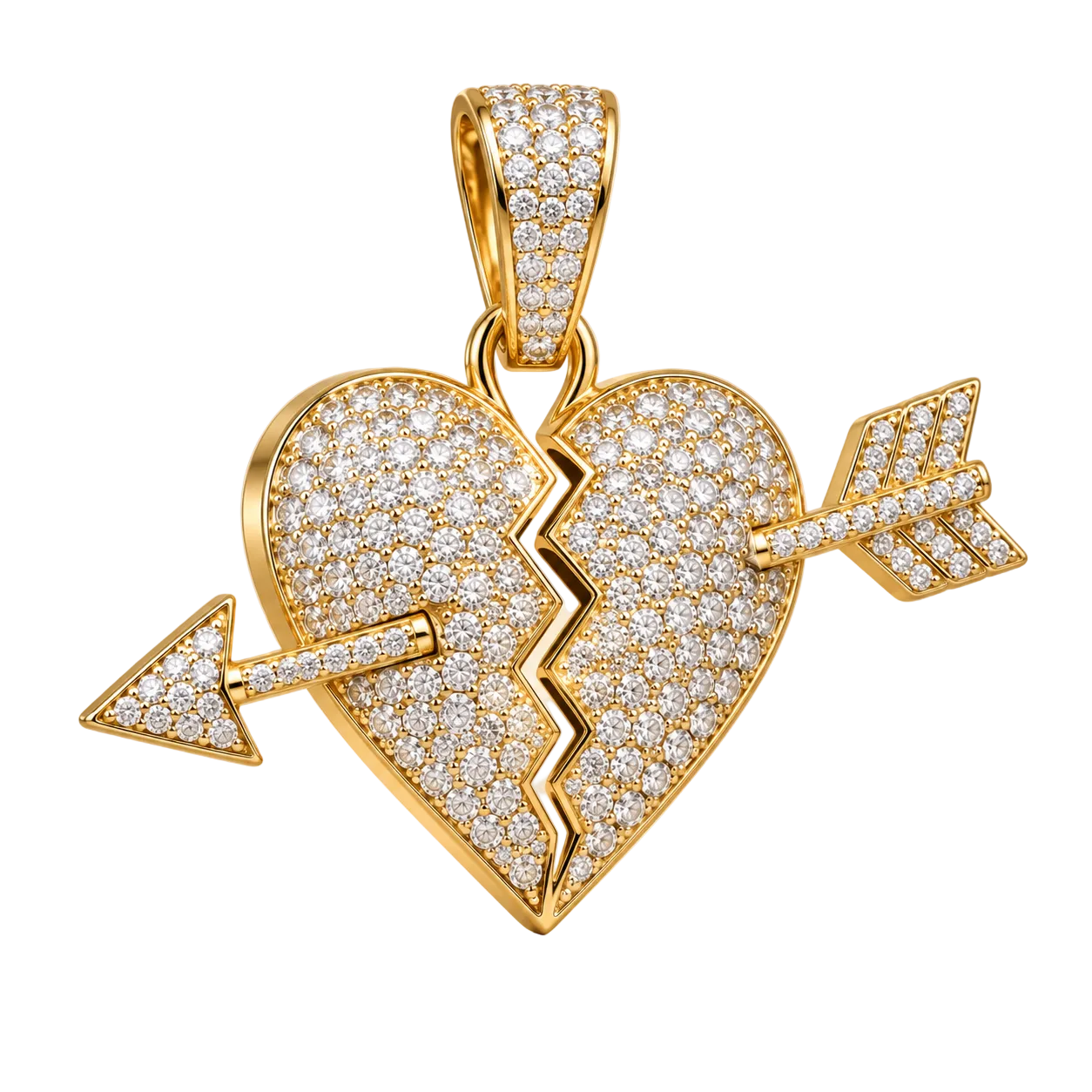 Custom gold and diamond Broken Heart Arrow pendant