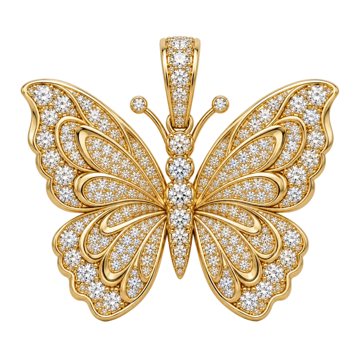 Custom gold and diamond Butterfly pendant front view