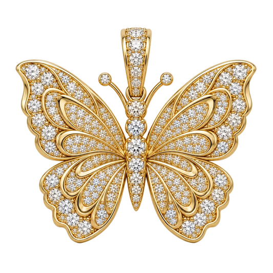 Custom gold and diamond Butterfly pendant front view