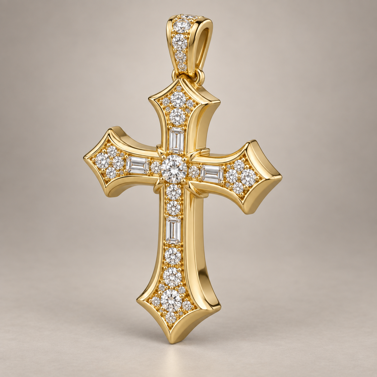 Custom gold and diamond Cross pendant front view