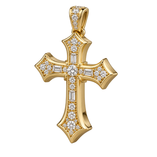 Custom gold and diamond Cross pendant front view