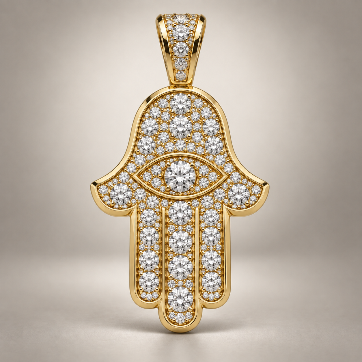 Custom gold and diamond Hamsa pendant