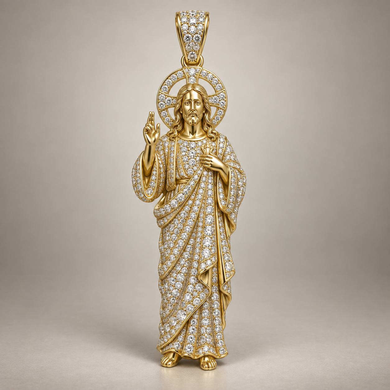 Custom gold and diamond Jesus pendant front view