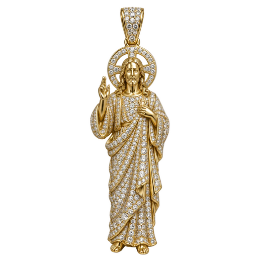 Custom gold and diamond Jesus pendant front view