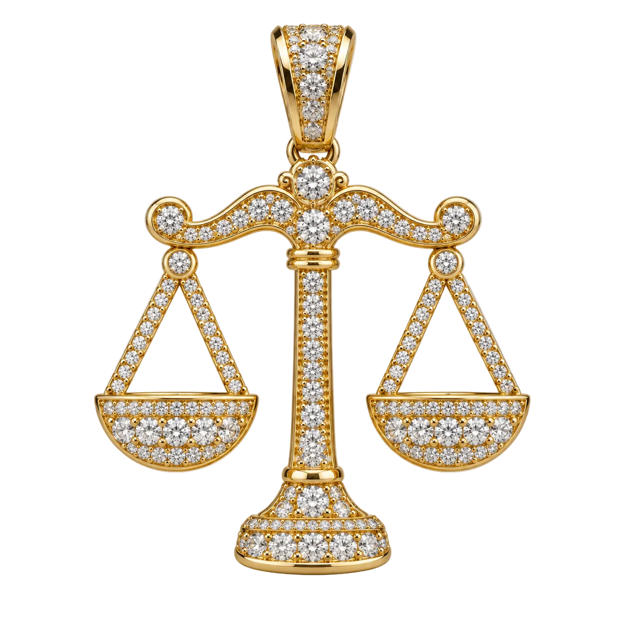 Custom gold and diamond Libra scales pendant