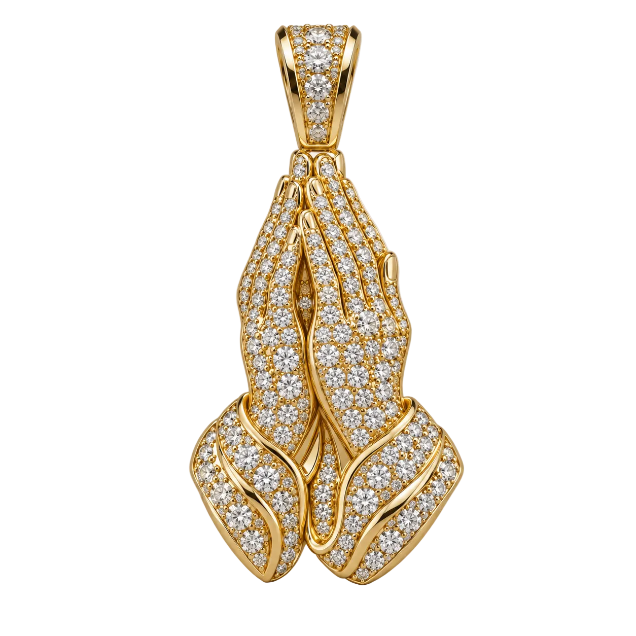 Custom gold and diamond praying hands pendant