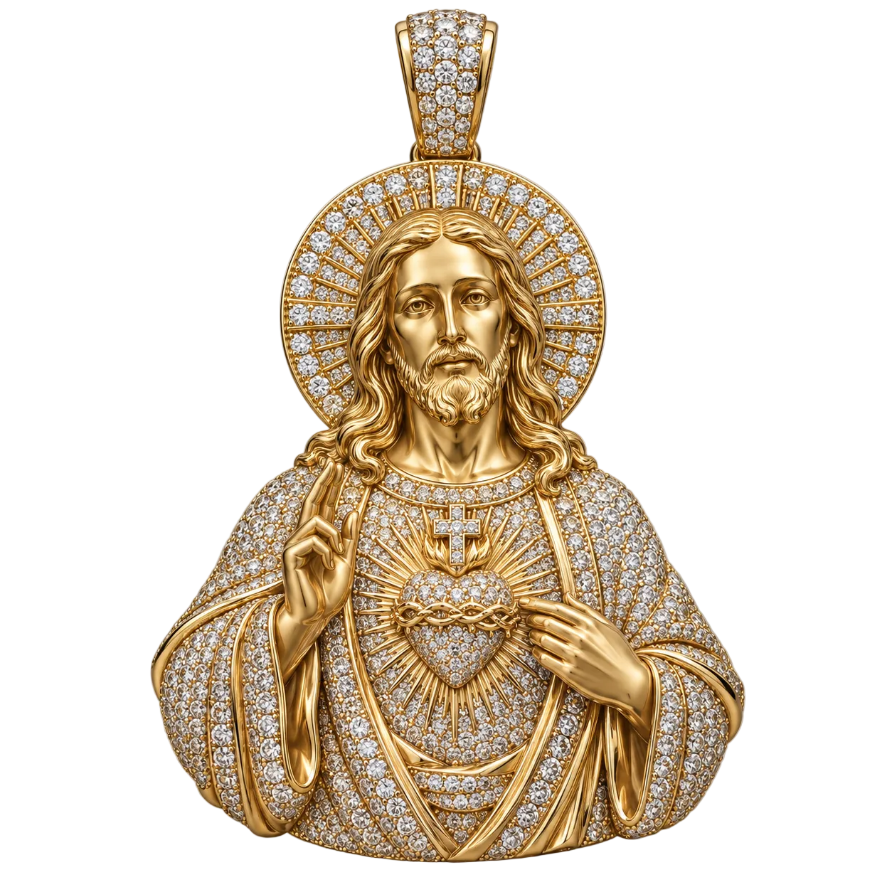Custom gold and diamond Sacred Heart pendant