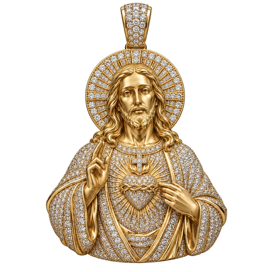 Custom gold and diamond Sacred Heart pendant