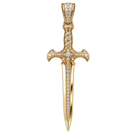 Custom gold and diamond Sword pendant
