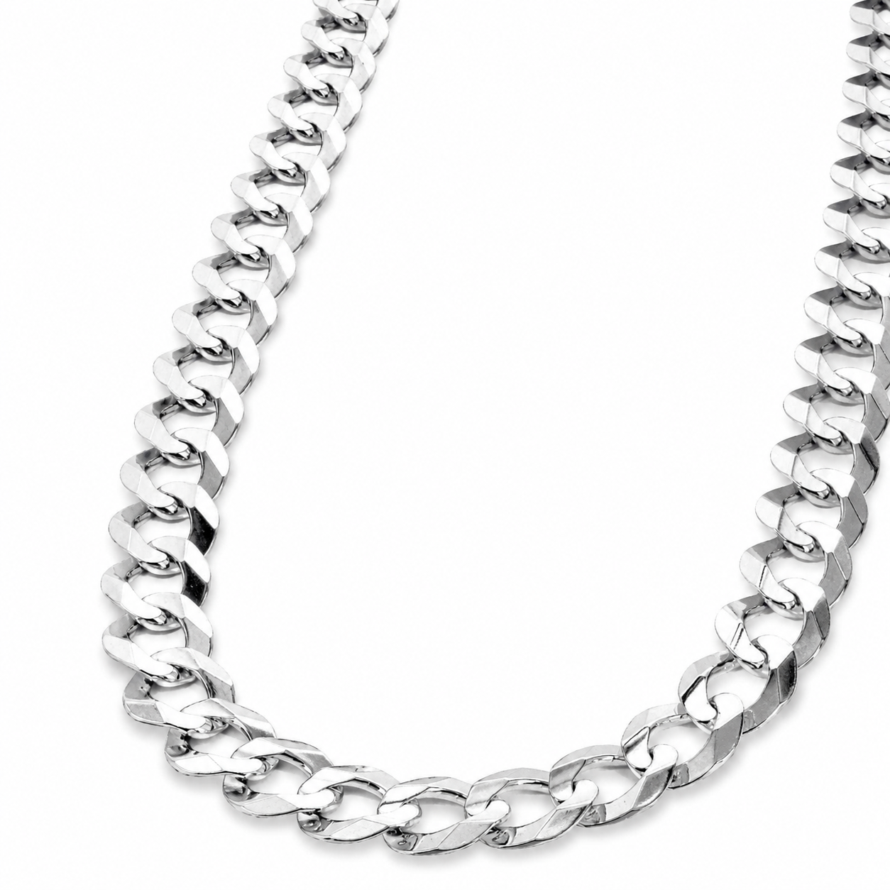 14K White Gold Solid Diamond-Cut Cuban Curb Link Chain, alternate view