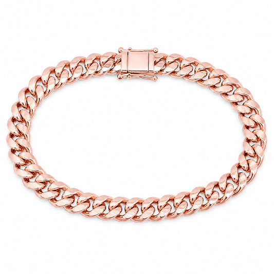 Rose Gold Miami Cuban Bracelet Hollow - 10K Rose Gold Bracelet