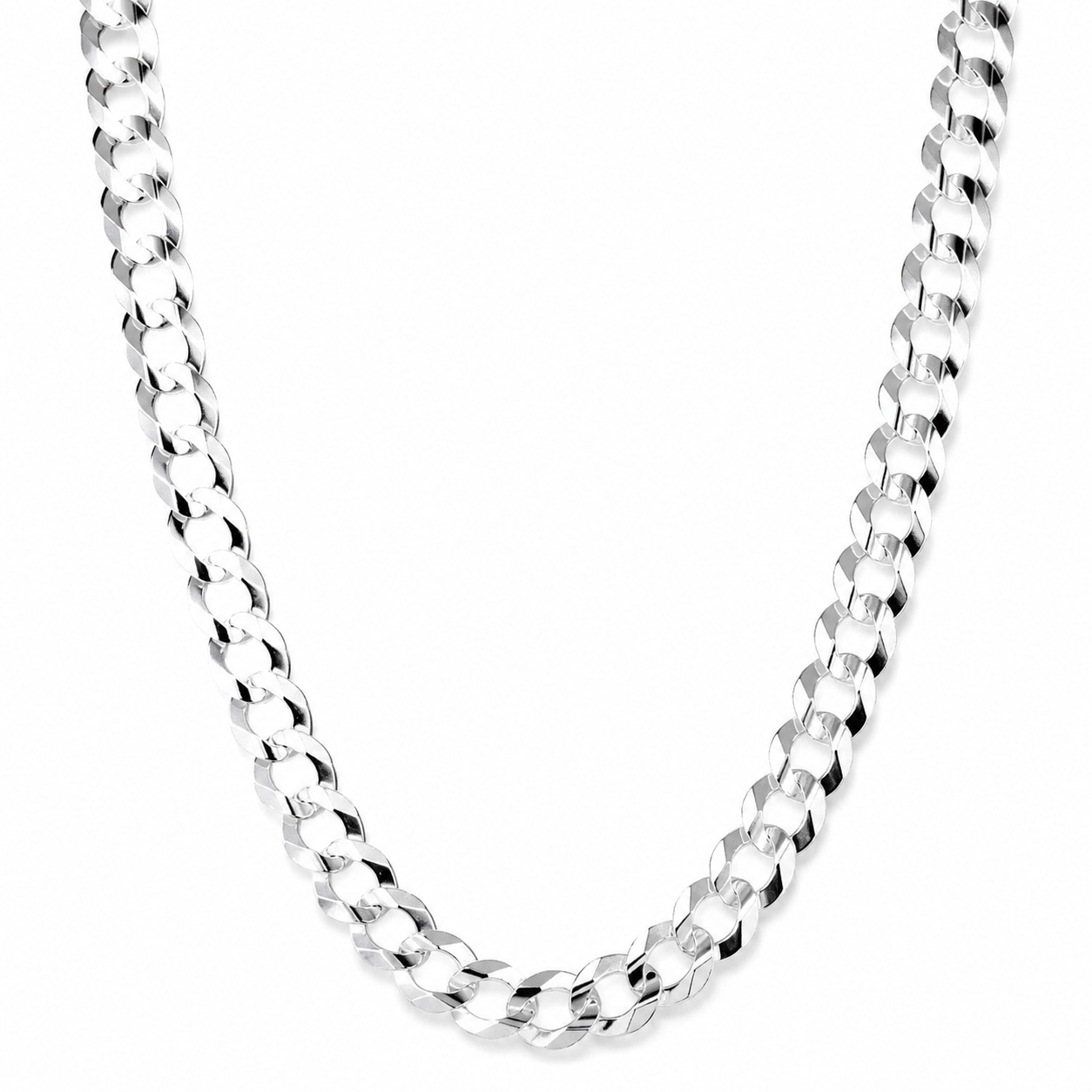 14K White Gold Solid Cuban Curb Link Chain