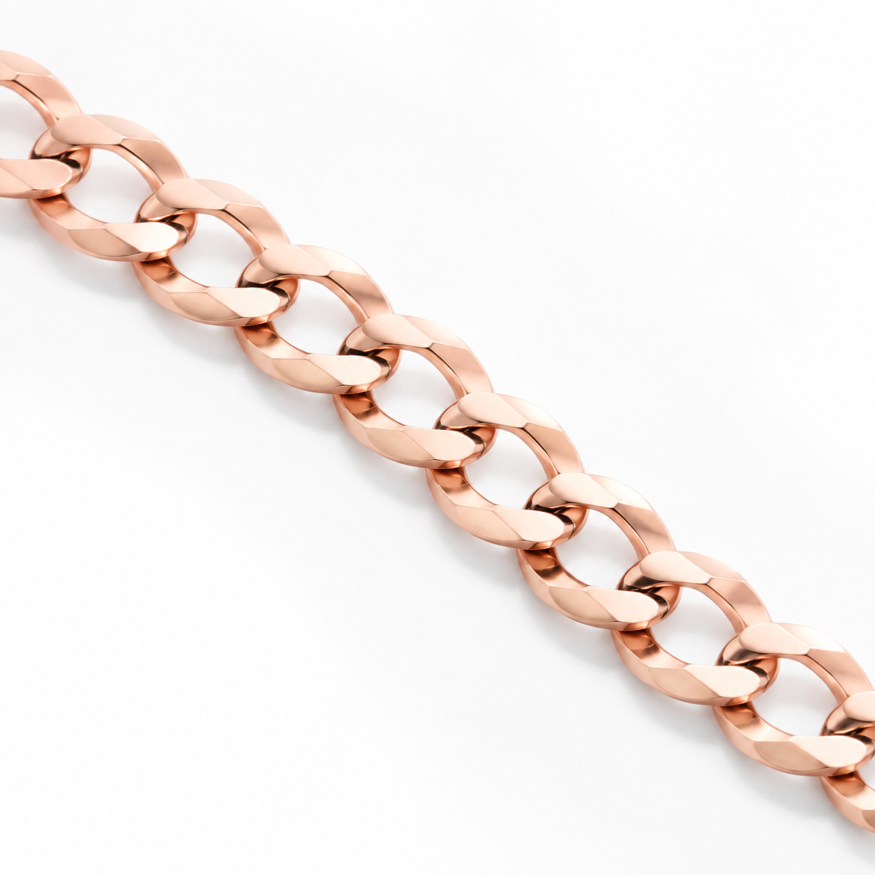 14K Rose Gold Solid Cuban Curb Link Chain