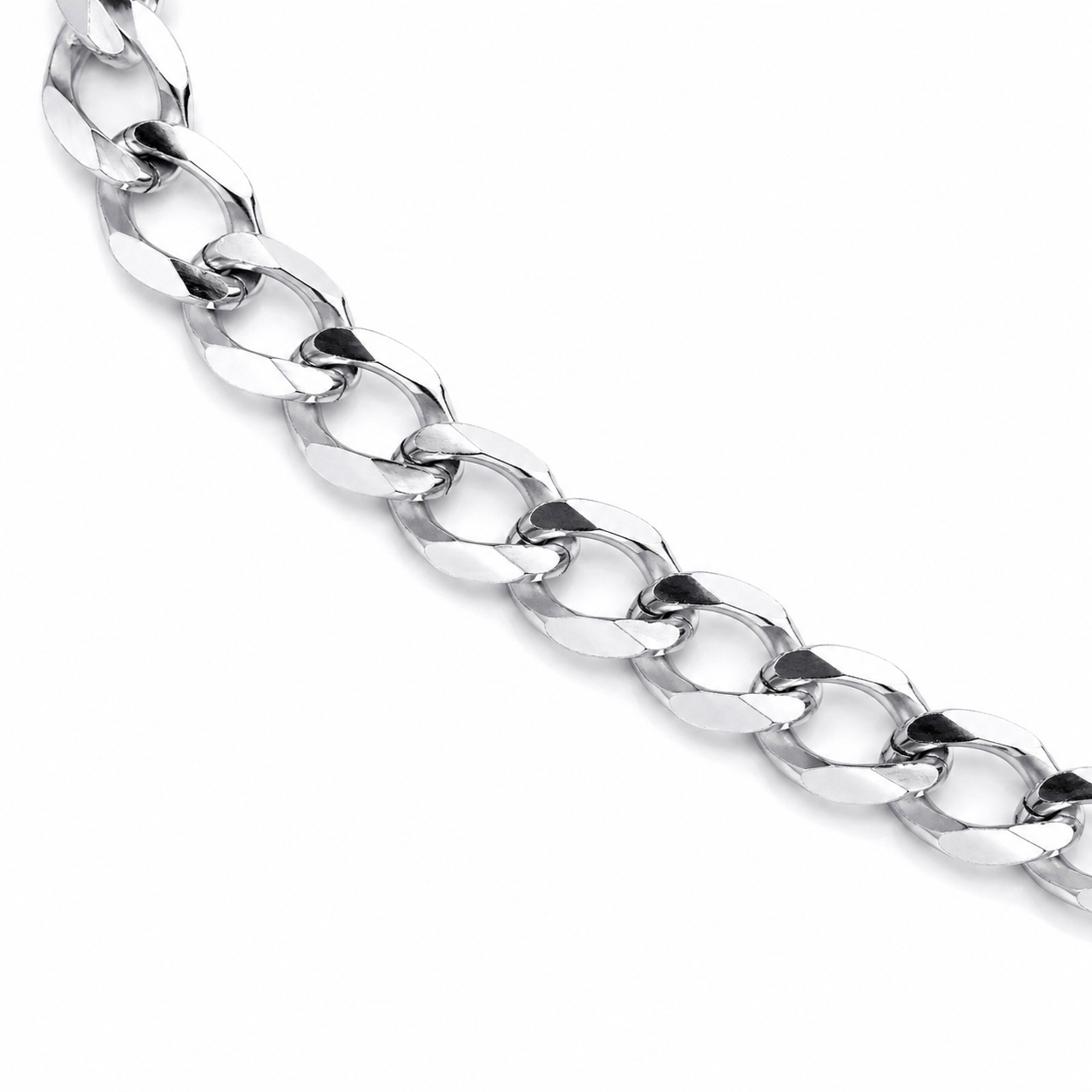 14K White Gold Solid Cuban Curb Link Chain
