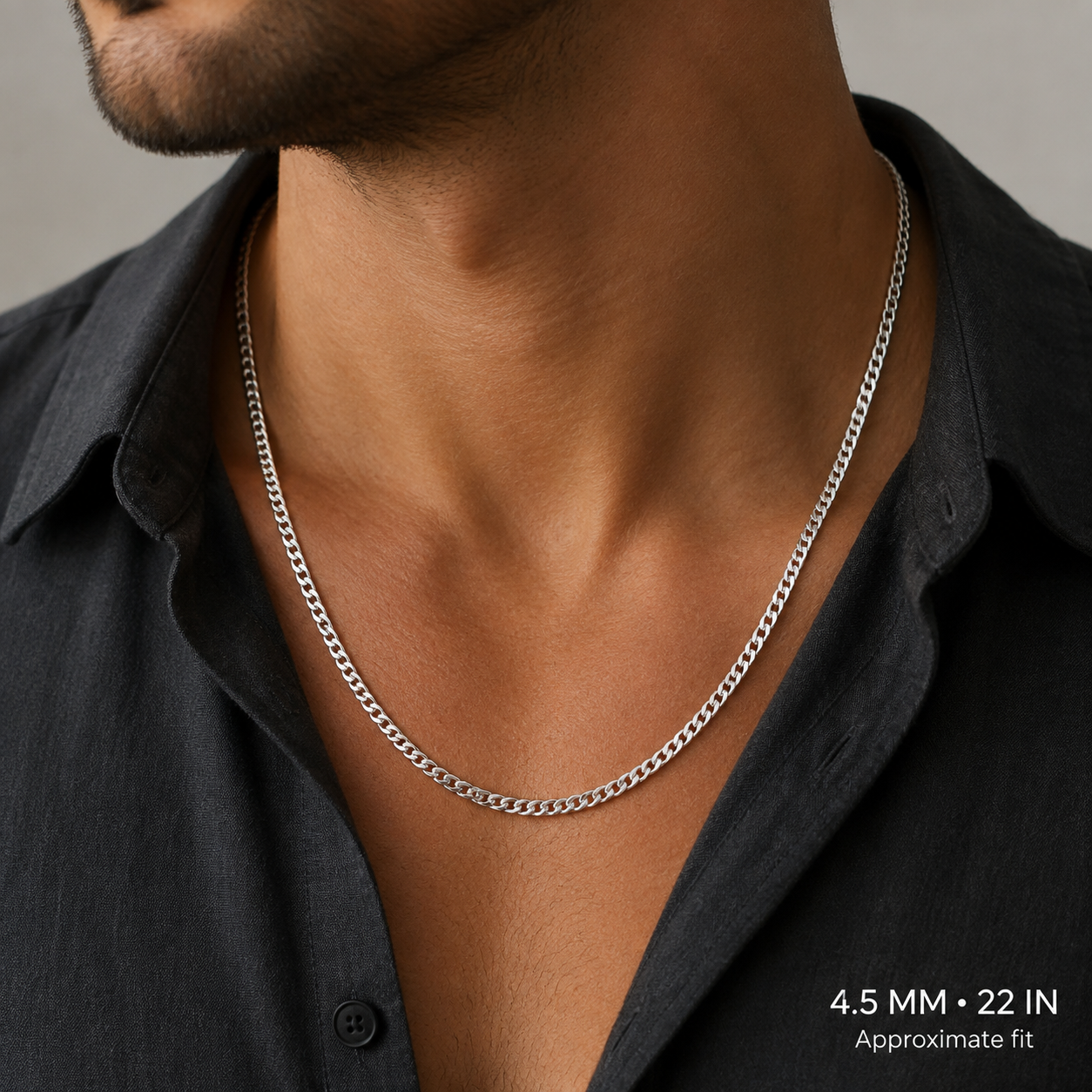 14K White Gold Solid Diamond-Cut Cuban Curb Link Chain, side view