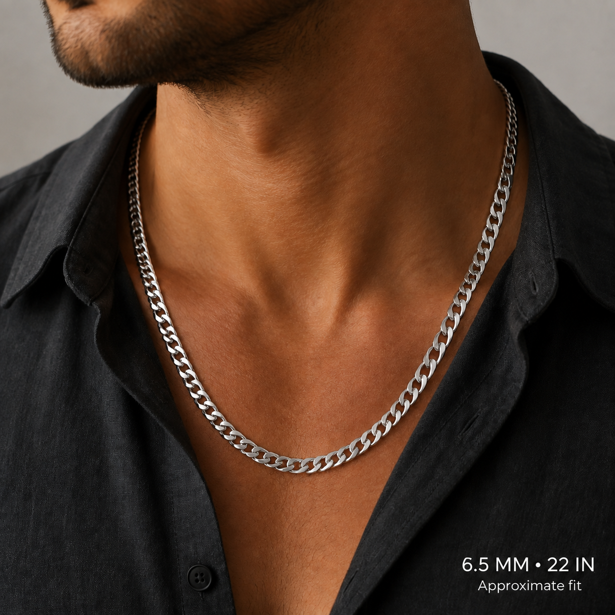 14K White Gold Solid Cuban Curb Link Chain