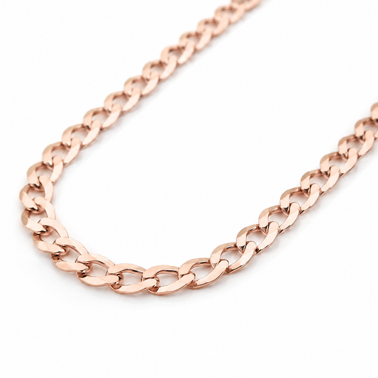14K Rose Gold Solid Cuban Curb Link Chain, close-up of the links