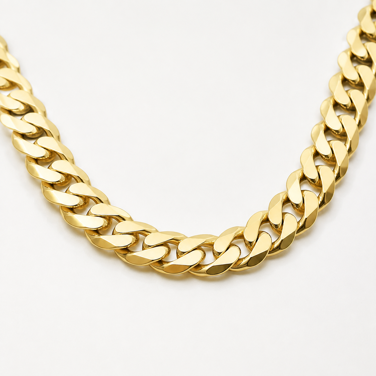 Real gold Miami Cuban link chain, three-quarter angle view