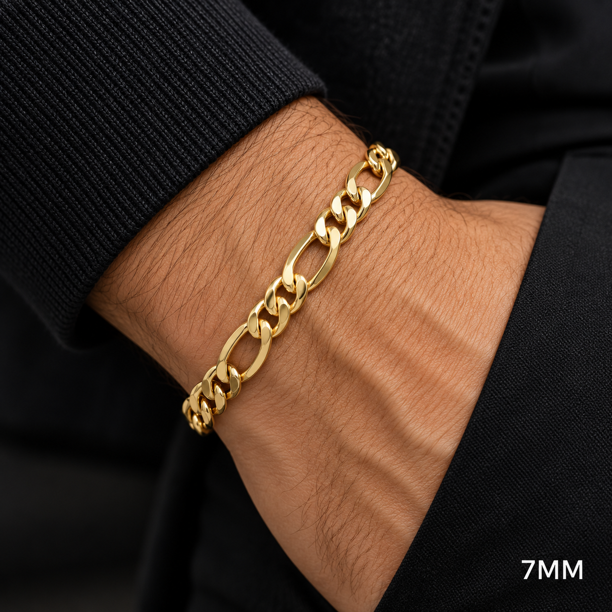 Gold plated 925 sterling silver Figaro bracelet for men, additional view