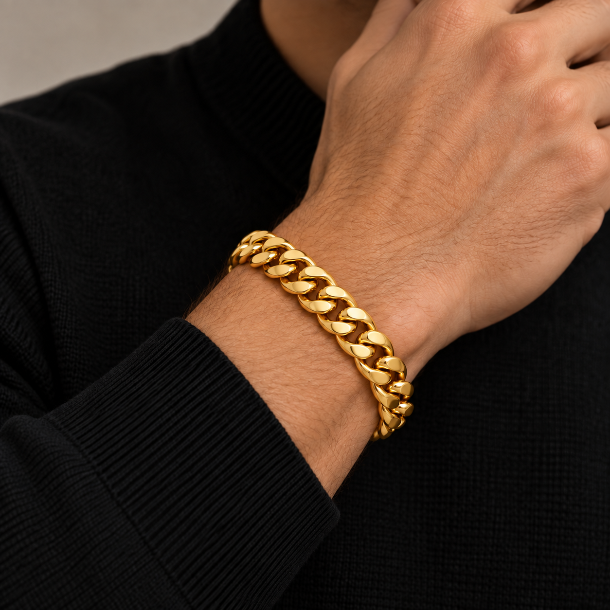 Gold plated 925 sterling silver Miami Cuban link bracelet for men, additional view