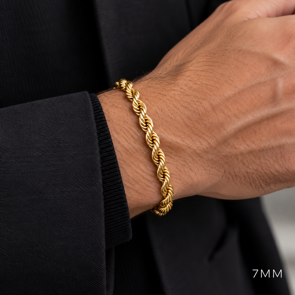 Gold plated 925 sterling silver rope bracelet for men, additional view