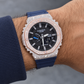 Iced Out G-Shock Solar Bluetooth Watch – Navy Band, Two-Tone Pavé Case