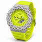 Iced out G-Shock neon lime watch with braided pavé bezel