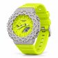Iced out G-Shock neon lime watch with braided pavé bezel