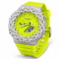 Iced out G-Shock neon lime watch with braided pavé bezel