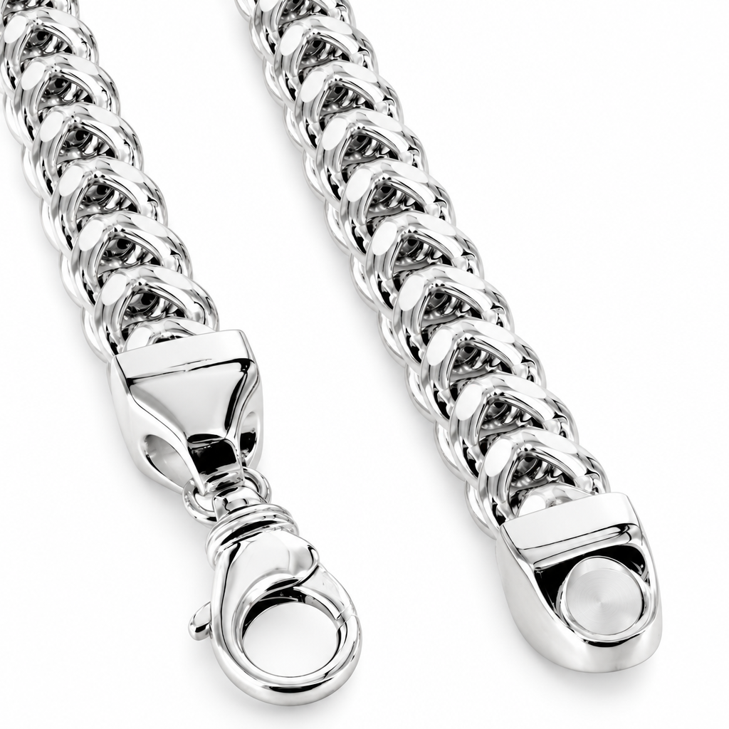 925 Sterling Silver Franco Chain, close-up of the links