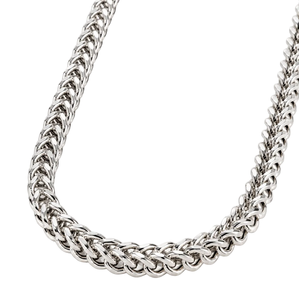 925 Sterling Silver Franco Chain, angled view