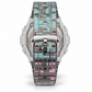 Iced out G-Shock watch with circuit pattern transparent strap - back