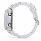Iced out G-Shock watch with clear band - side view