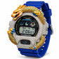 Iced out moissanite G-Shock DW-6900 watch with dragon bezel and blue band – fully iced moissanite case