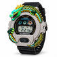 Iced out moissanite G-Shock DW-6900 watch with green dragon bezel and black band – front view