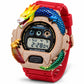 Iced out moissanite G-Shock DW-6900 watch with rainbow dragon bezel and red band – custom bust down G-Shock 6900